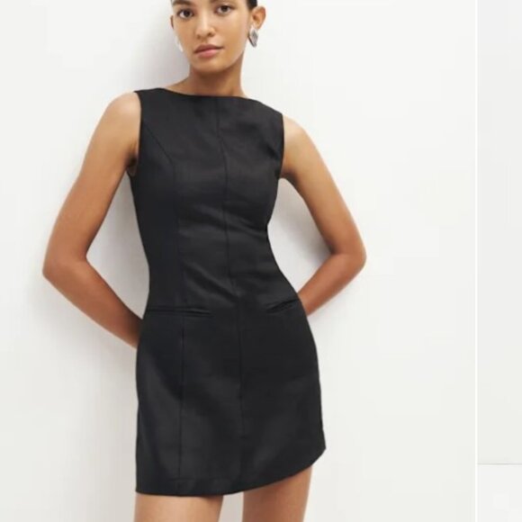 Reformation Citron Linen Dress Black - Size 12 - Picture 1 of 2